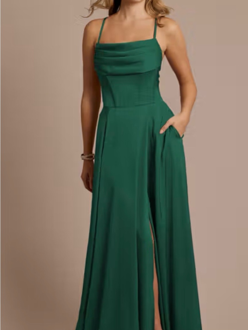 Emerald Green Spaghetti Strap Prom or Bridesmaids Dress